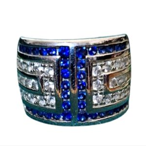 📣 Absolute CZ & Sapphires 925 Silver Wide Band Ring Size Fit 7 - 7 5 😍
